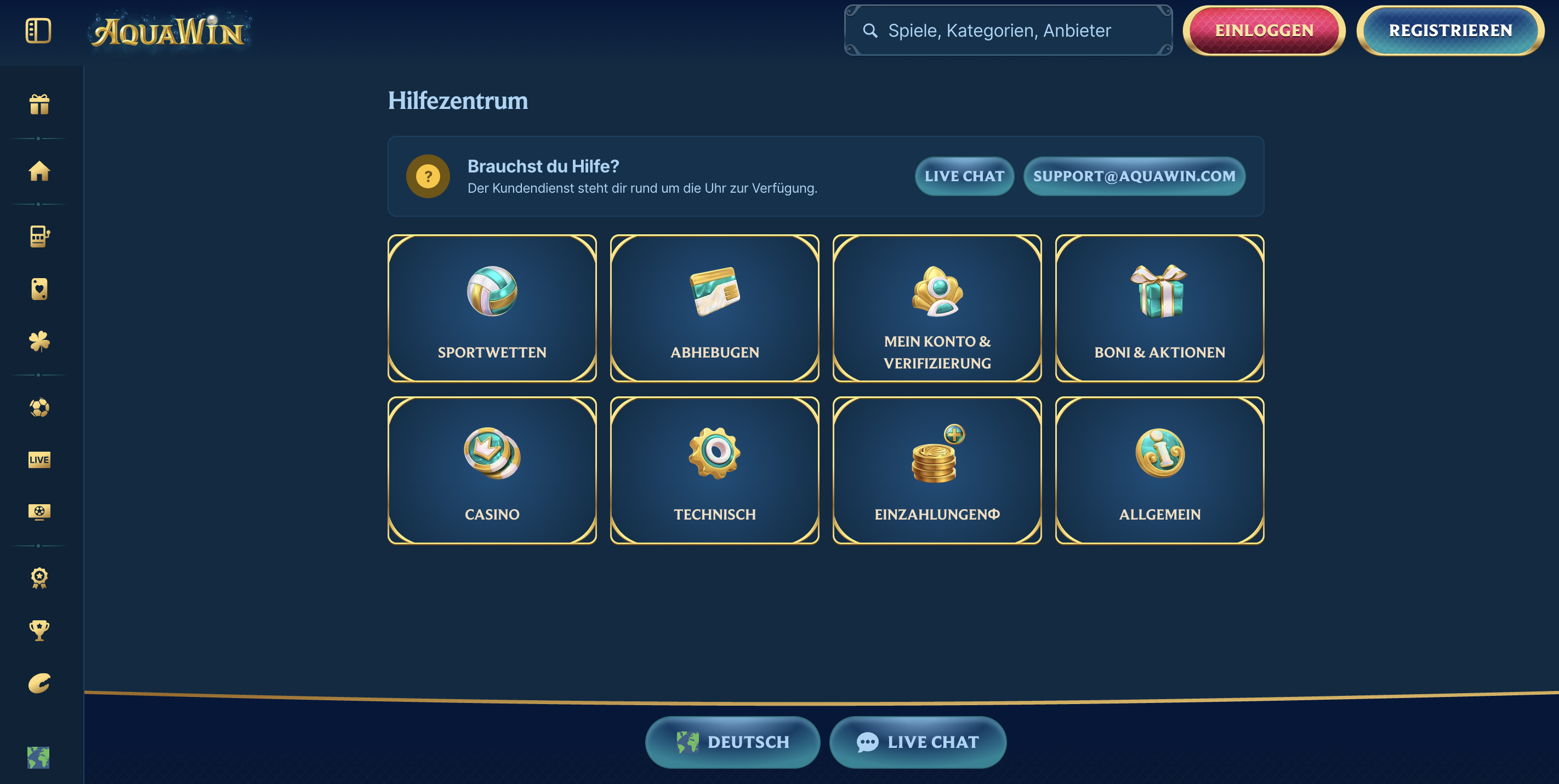 AquaWin Casino DE Support 